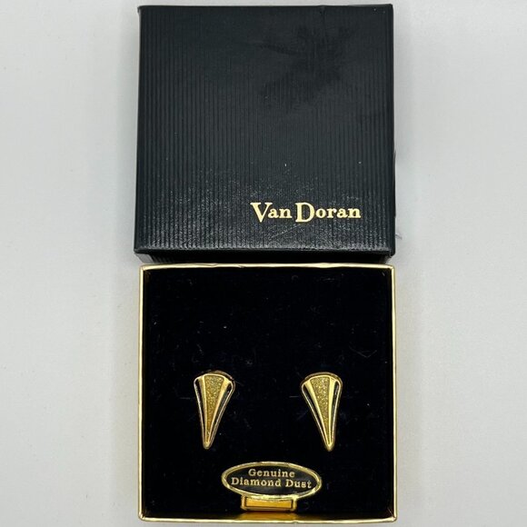VAN DORAN Vintage Genuine Diamond dust Earrings Gold and Black - Picture 1 of 2